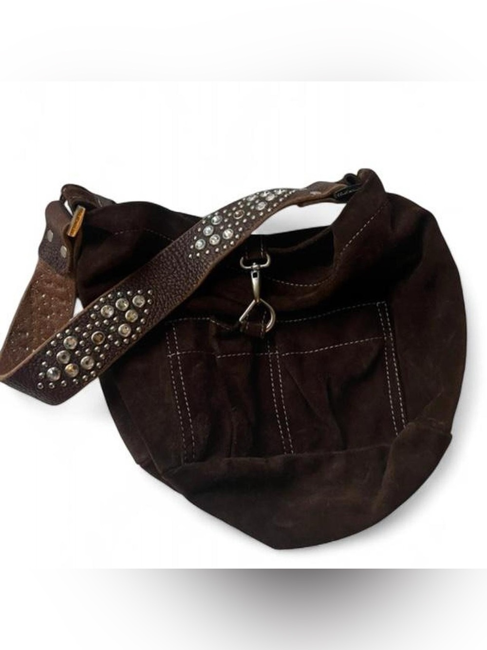 Y2K vintage Tylie Malibu Bag Classic Utility Brown Suede Leather Stud & Crystal